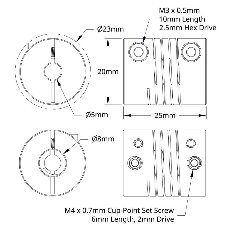 5mm x 8mm Flexible Coupling Dimensions