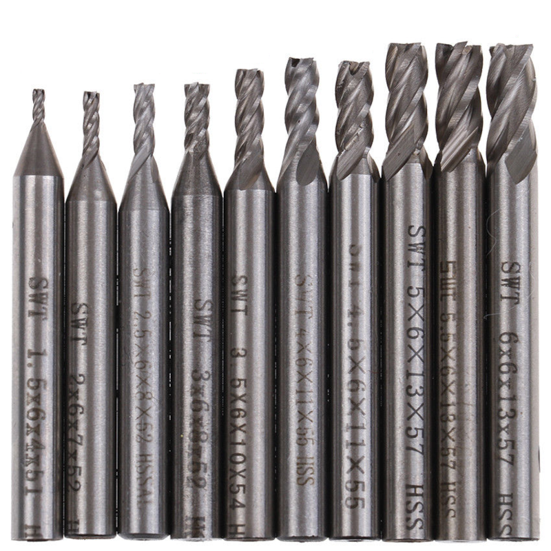 10 Piece High Speed Steel Economical End Mill Set