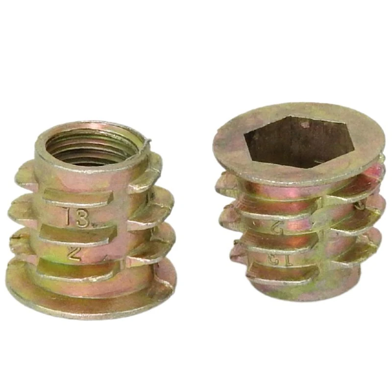These threaded insert nuts have long teeth that dig deep into wood while being installed preventing turning or pull-out, to create a very firm strong hold.