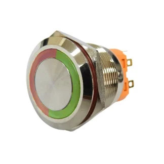 Push Button - 22mm - Latching - Bicolour - Green and Red LED 9-24V - 5A - 2NO2NC - Type A