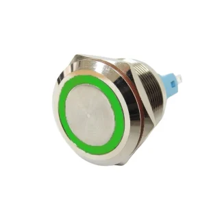 Push Button - 22mm - Latching - Green LED - 10A - 1NO1NC