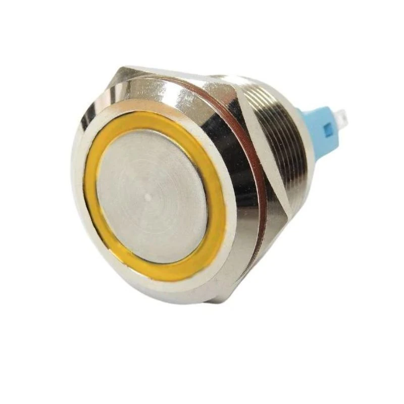 Push Button - 22mm - Latching - Yellow LED - 10A - 1NO1NC