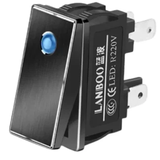 Slim Rocker Switch - Black - Blue LED - 16A