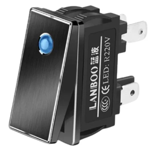 Slim Rocker Switch - Black - Blue LED - 16A