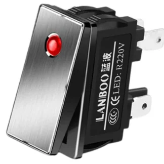 Slim Rocker Switch - Silver- Red LED - 16A