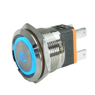 Push Button - 22mm - Latching - Blue LED 9-24V - 15A - 2NO - Type B