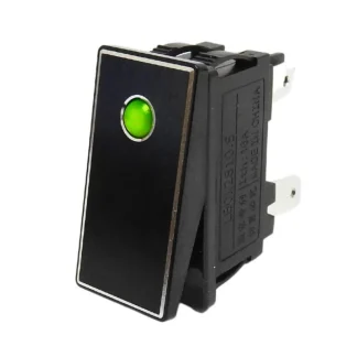 Slim Rocker Switch - Black - Green LED - 16A