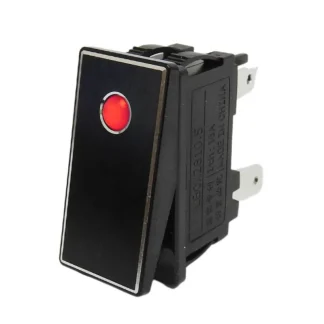 Slim Rocker Switch - Black - Red LED - 16A