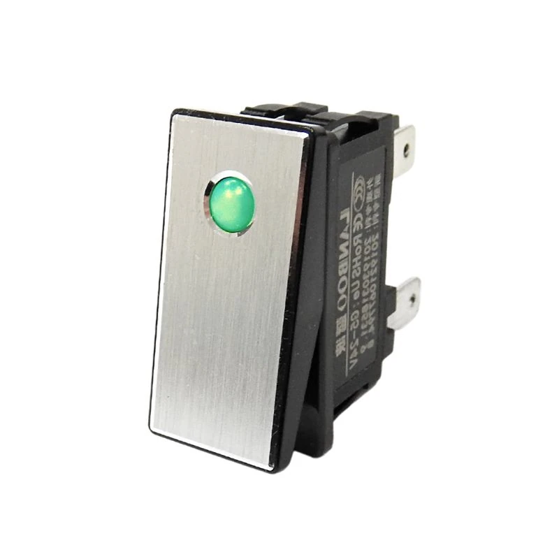 Slim Rocker Switch - Silver - Green LED - 16A