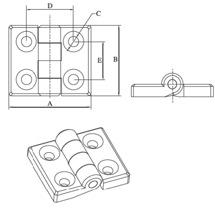 4 Hole Plastic Hinge 60x50