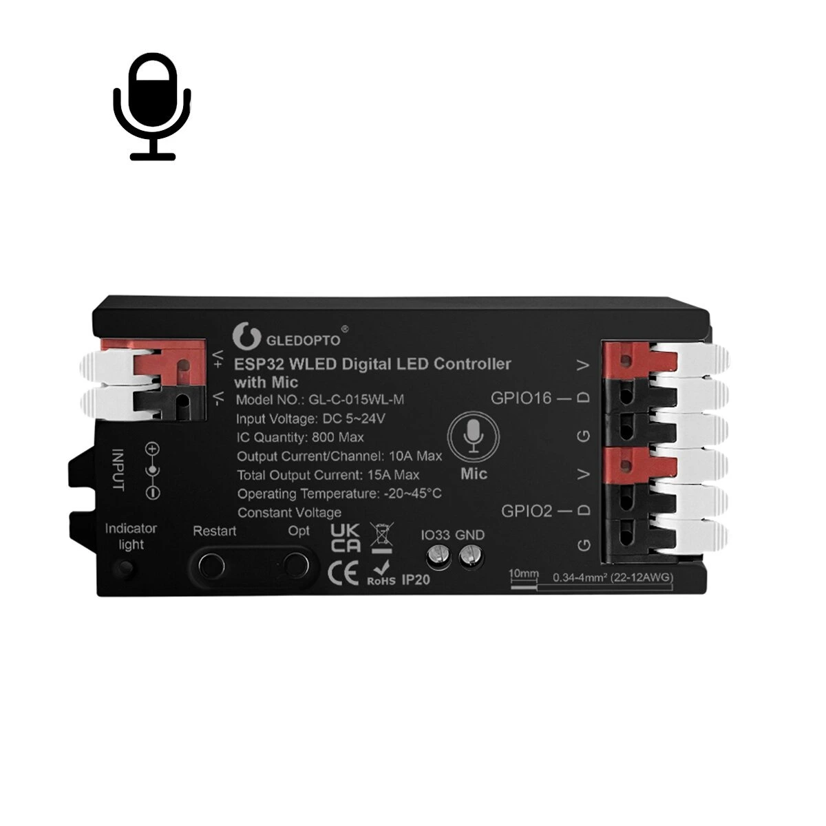 ESP32 WLED Smart Controller with Microphone (Black)