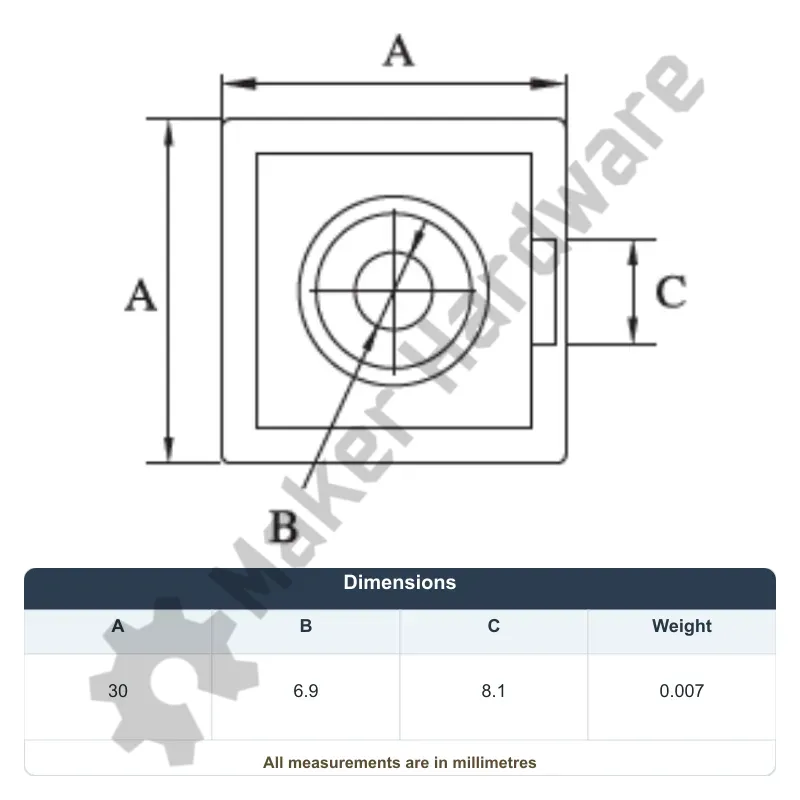 End Cap with Fastener - 30 x 30mm - 30 Series, M8 - Image 4