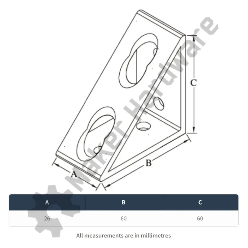 90 degree 4 Hole Gusset Bracket - 30 Series, M6 - Image 6