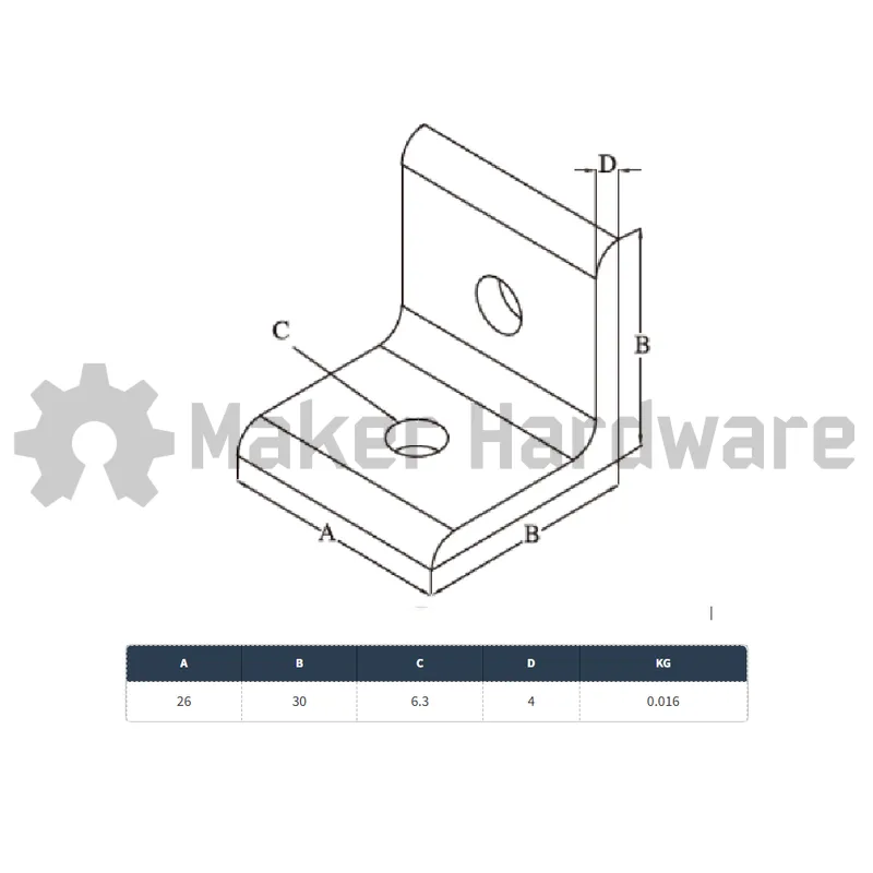 90 degree 2 Hole L Bracket - 30 Series, M6 - Image 3