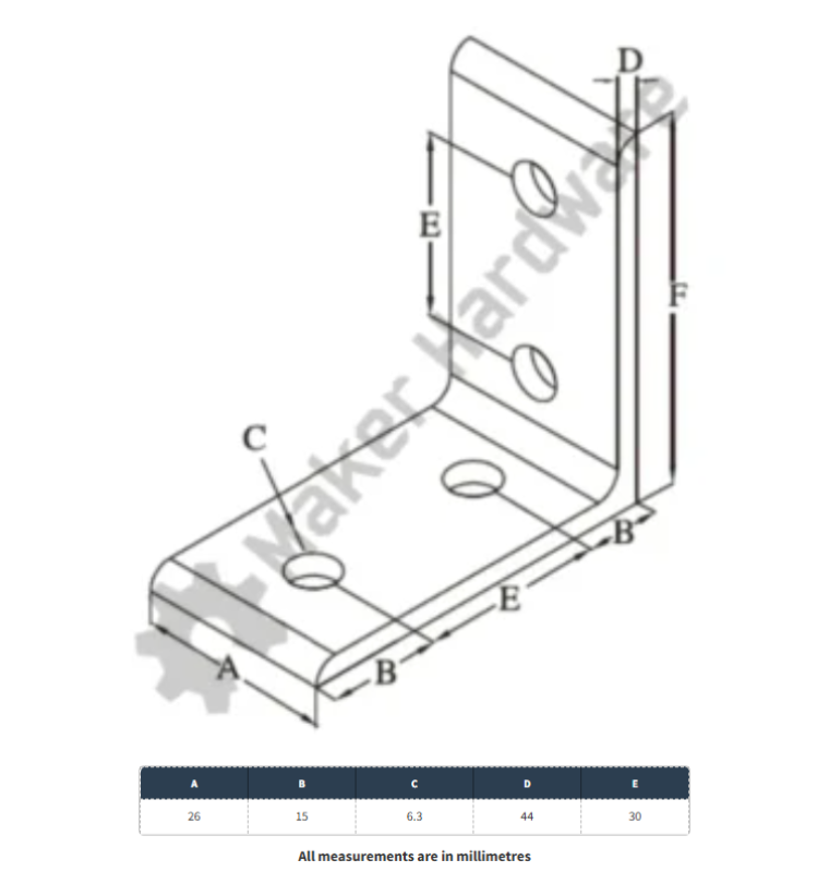 90 degree 4 Hole L Bracket - 30 Series, M6 - Image 5