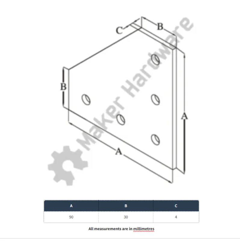 90 degree 5 Hole Joining Plate - 30 Series, M6 - Image 4
