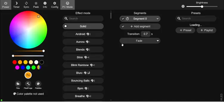 WLED device control panel